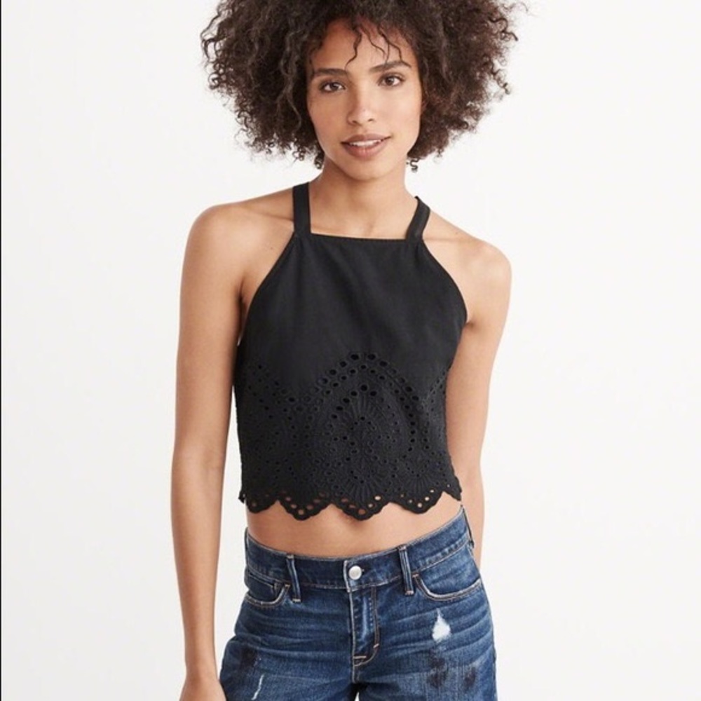 A&F Black Eyelet Crop Top NWT